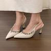 Niche Pointed High Heels Black Rhinestone Bag Head Sandals Fairy Shoes Temperament Single Shoes