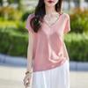 Women's V-Neck Lyocell Linen Knit T-Shirt - Spring/Summer 2026