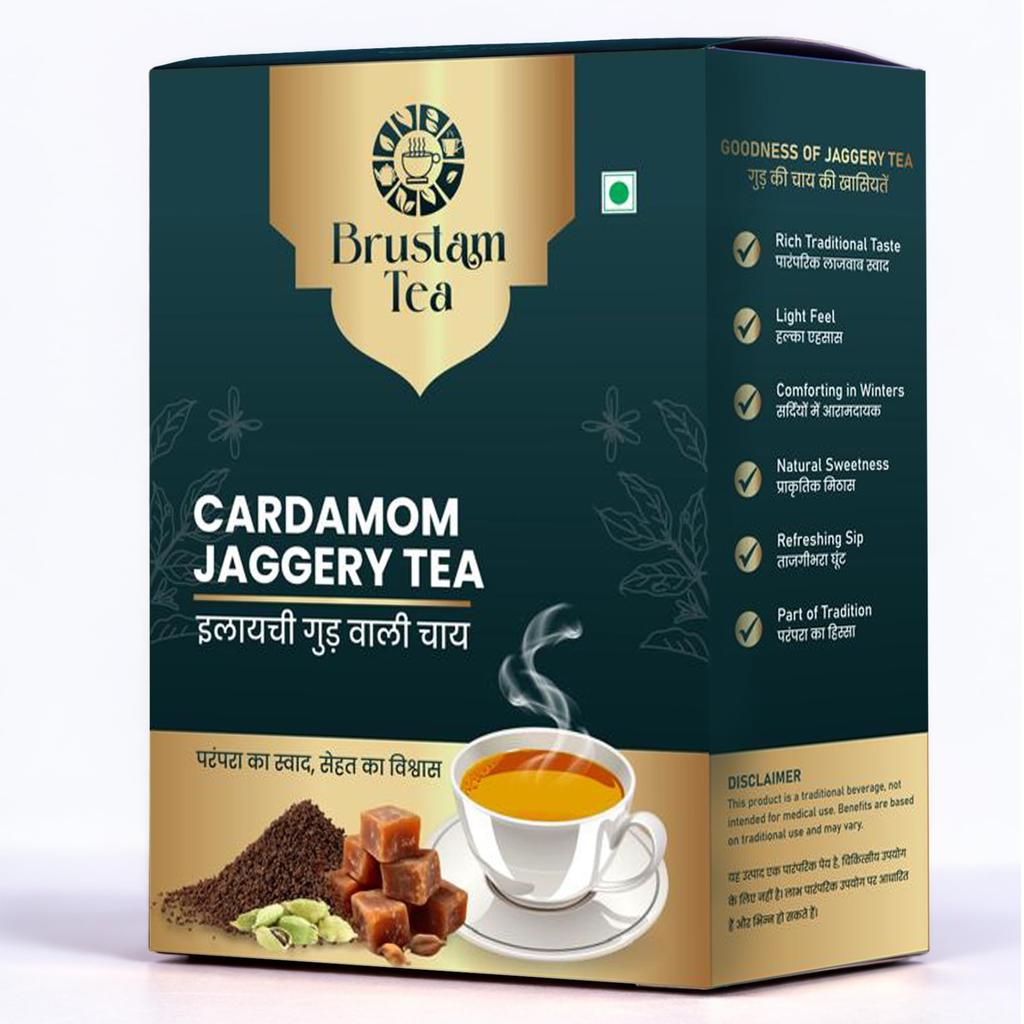 Brustam Cardamom Jaggery Tea (Elaichi Gud Chai) 500g | Natural Spices Blend | Rich Aroma & Strong Flavor | No Refined Sugar | Premium Elaichi Flavo