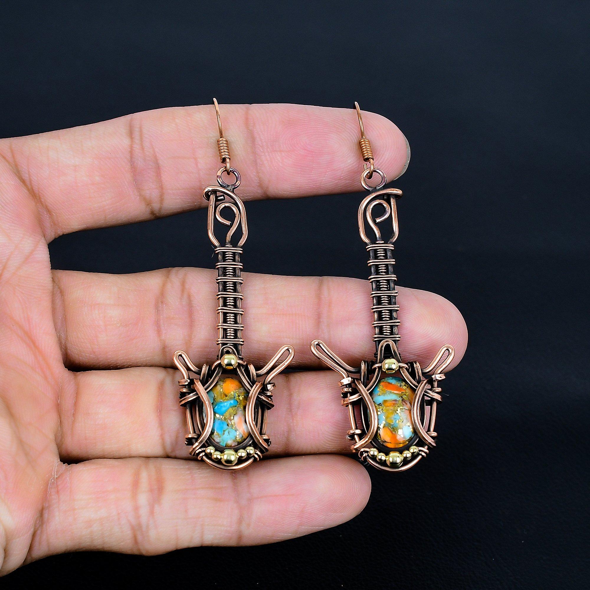 

Orange Spiny Oyster Earrings, 999 Copper Wire Wrapped Gemstone Jewelry, Handmade Earrings Amazing Jewelry, Gift For Her 2.55 Inches