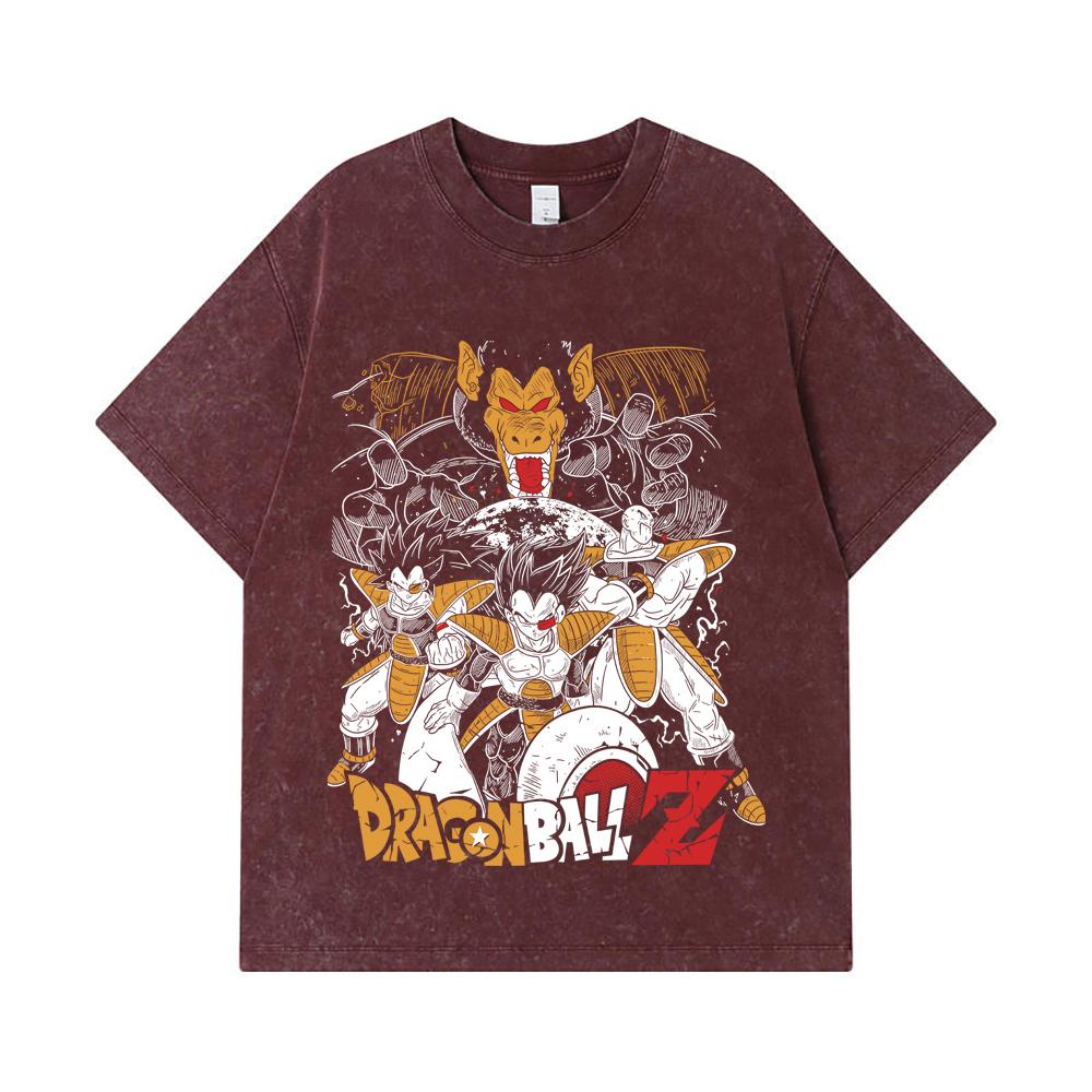 275 GSM Washed T-shirts 100% Cotton Dragon Ball V53 Vegeta Nappa Print Unisex Heavy Cotton T Shirt