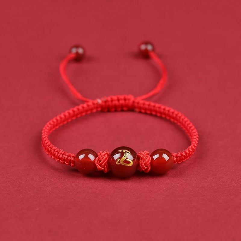 

2026 New Year Zodiac Snake Lucky Braided Rope Bracelet Red Thread String Adjustable Bracelets for Womern Men Amulet Jewelry Gift