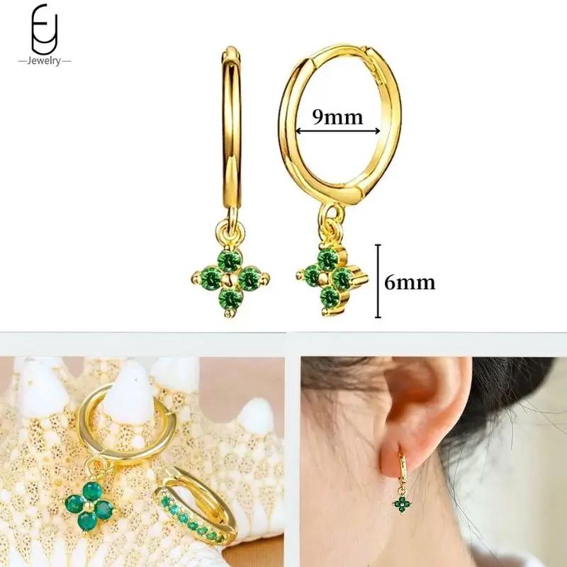925 Silbernadel Grüne Zirkon Gold Ohrringe Herz Creolen für Damen Zarte Steckerohrringe Luxuriöser Schmuck Geschenke