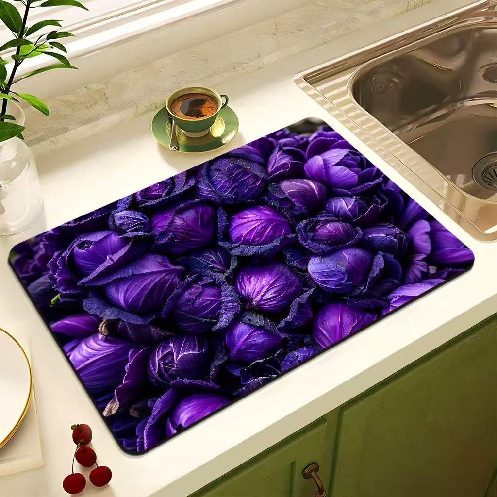Absorbent Drain Pad Kitchen Mats Dish Drying Mat Anti-slip Tableware Placemat Coffee Rug Kitchen Supplies Retro Home Decoration