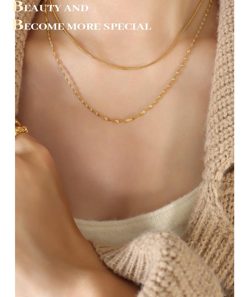 European & American Double Layer Titanium Steel Snake Chain Necklace for Women - Cold, Light Luxury, Simple, Trendy, Clavicle Chain.