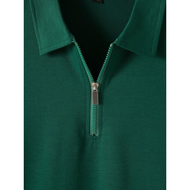 Men's Polo Shirt Casual Solid Color Zipper Lapel Top