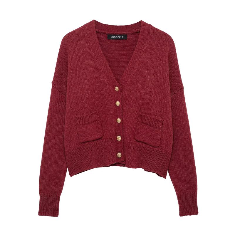 Kaslead New Arrival Women's Fashion Style Fashion Button Decoration Long Sleeves V-neck Knitted Jacket 2893014