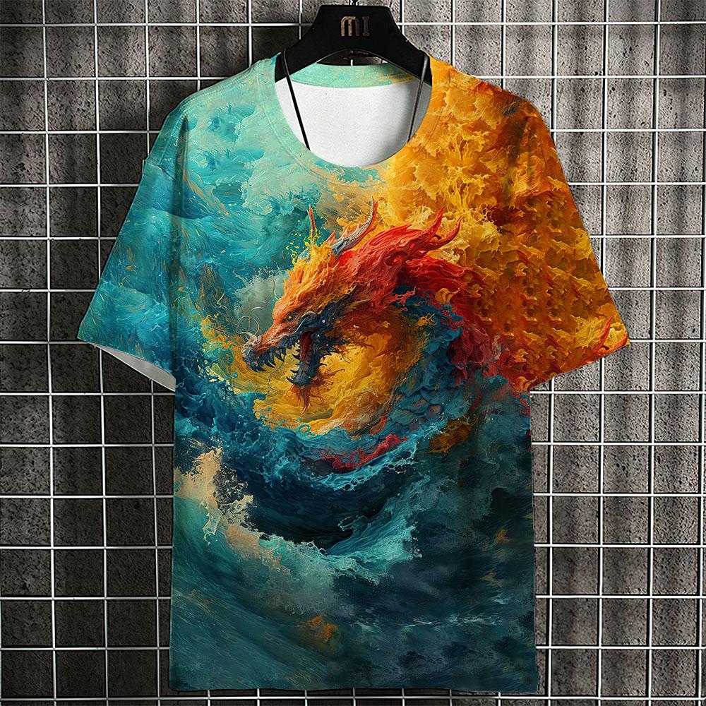 Summer Handsome T -Shirt For Men Chinese Dragon 3d Print Harajuku Clothing Casual Short Sleeve Tops Oversized Men's T Shirt
