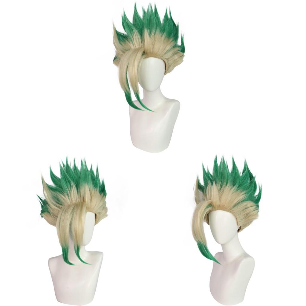Dr Stone Ishigami Senkuu Cosplay Wig With Green Gradient Short Hair For Character Role Play