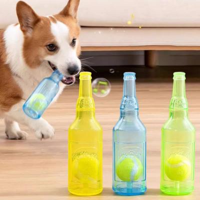 Water Bottle Dog Toy Squeaky TPR Bottle Dog Chew Toy with Tennis Ball Inside Interactive Fetch Toy for Small Medium Large Dogs