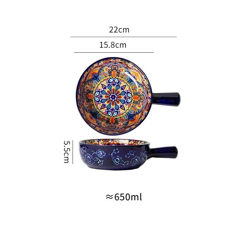 

Богемская керамическая миска с ручкой – Защищающая от ожогов миска для лапши и салата для домашней кухни A