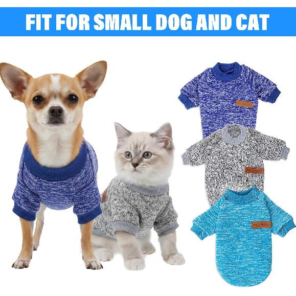 3Pcs Dog Sweaters for Small Dogs Boy Girl, Winter Warm Fleece Pet Clothes, Soft Sweatshirt Outfit for Puppy, Cat, Chihuahua Yorkie (Navy Blue, Grey,