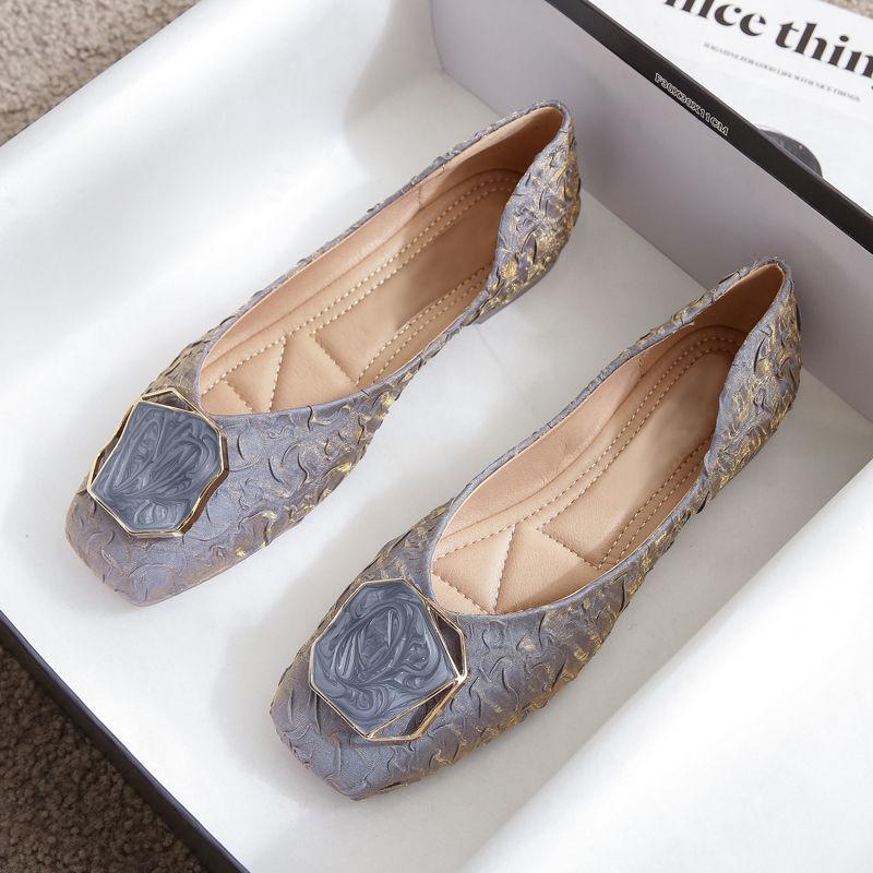 Square Toe Shoes for Women Slip-on Blue Woman Flats Trends 2025 Cotton Designer Luxury Y2k Fashion Aesthetic Casual 39 New In