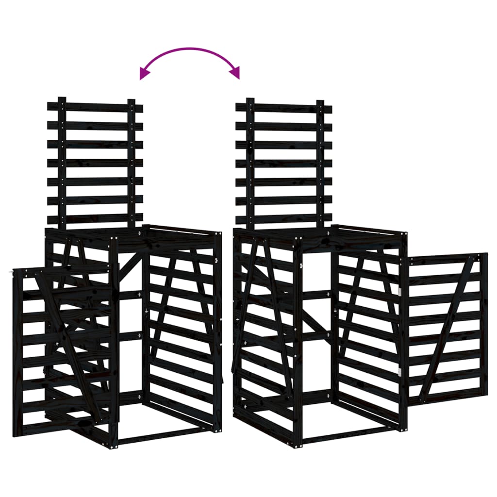 2 Ton Waste Bin Enclosure Black Solid Pine Wood