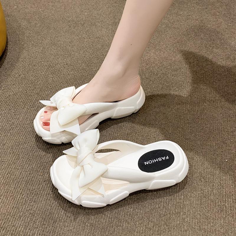 

Big bow slippers wear new muffin thick bottom silent non-slip advanced sense one-word home sandals 39-40 белый