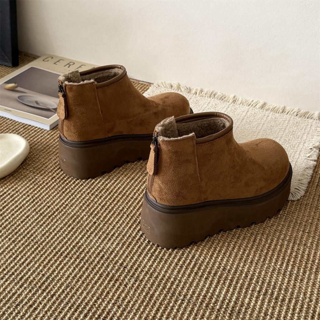 New Korean Version of Fashionable Versatile Thick-soled Heightening Snow Boots Women's Winter Velvet Warm Heightening Leather Short Boots