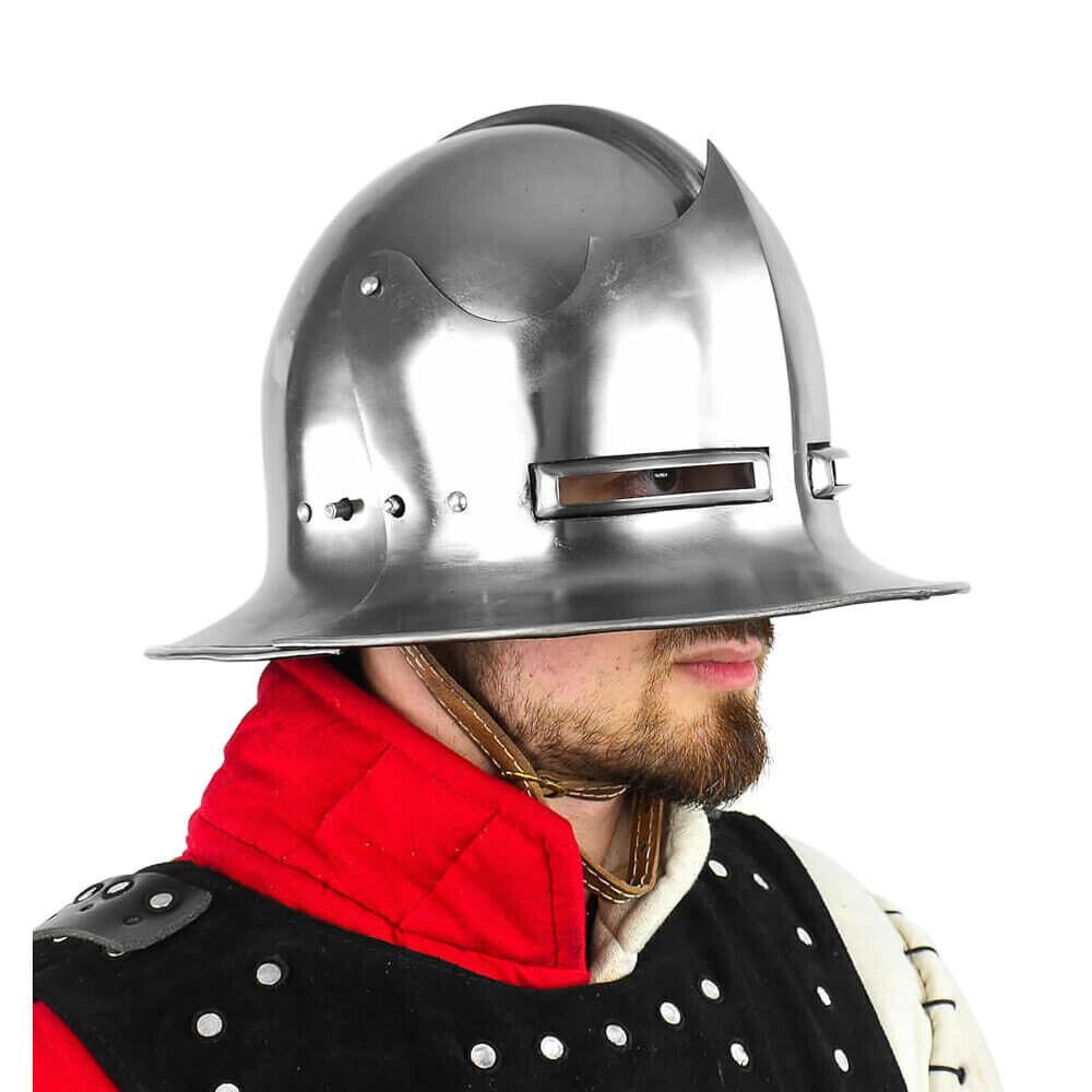 

Немецкий швейцарский шлем с забралом Kettle — сталь 18 калибра для косплея LARP Reenactment