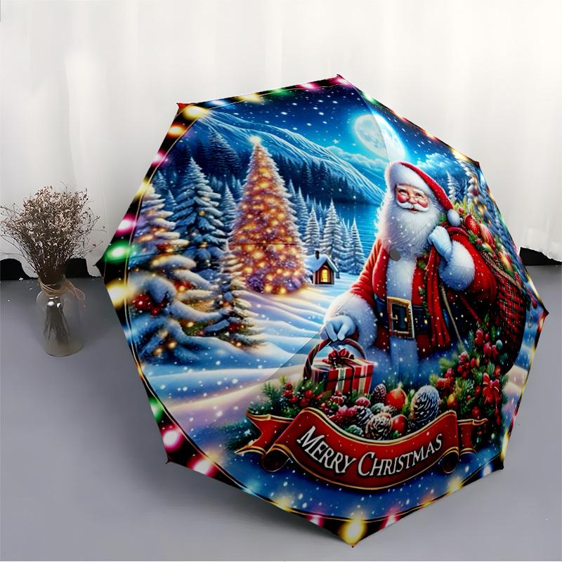 1pc Christmas Ornament Automatic Umbrella - Stylish, Durable, with 8-Rib Manual Open Design, Elegant Black Handleyy250920163