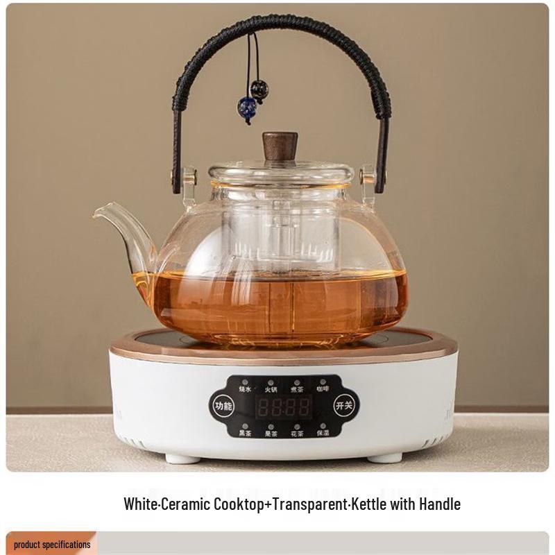 Minimalist White Electric Ceramic Tea Stove & Glass Teapot Set
