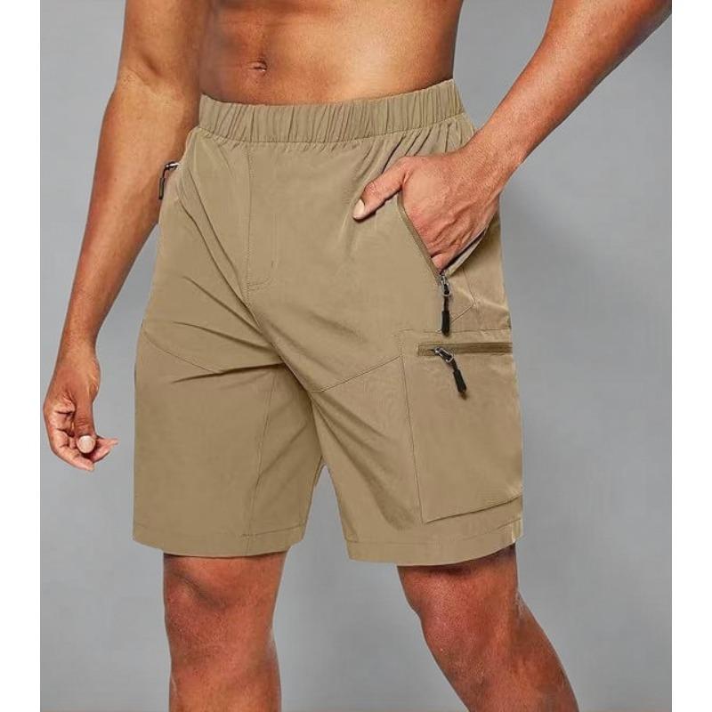 Men Elastic Waist Quick Dry Cargo Shorts Multi Zipper Pockets Casual Outdoor Workout Athletic Short Pants
