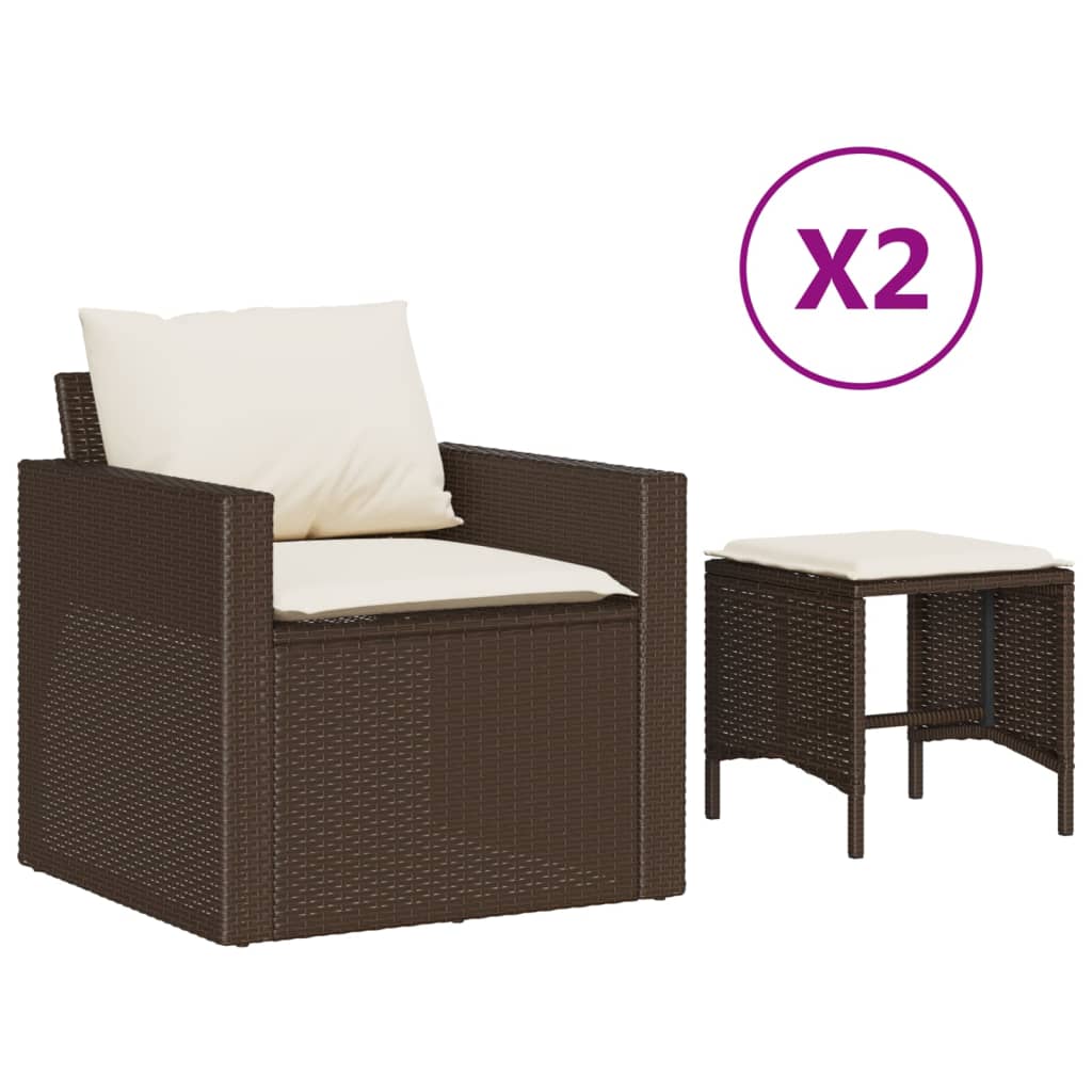 4 Piece Garden Sofa Set with Cushions Brown Poly Rattan