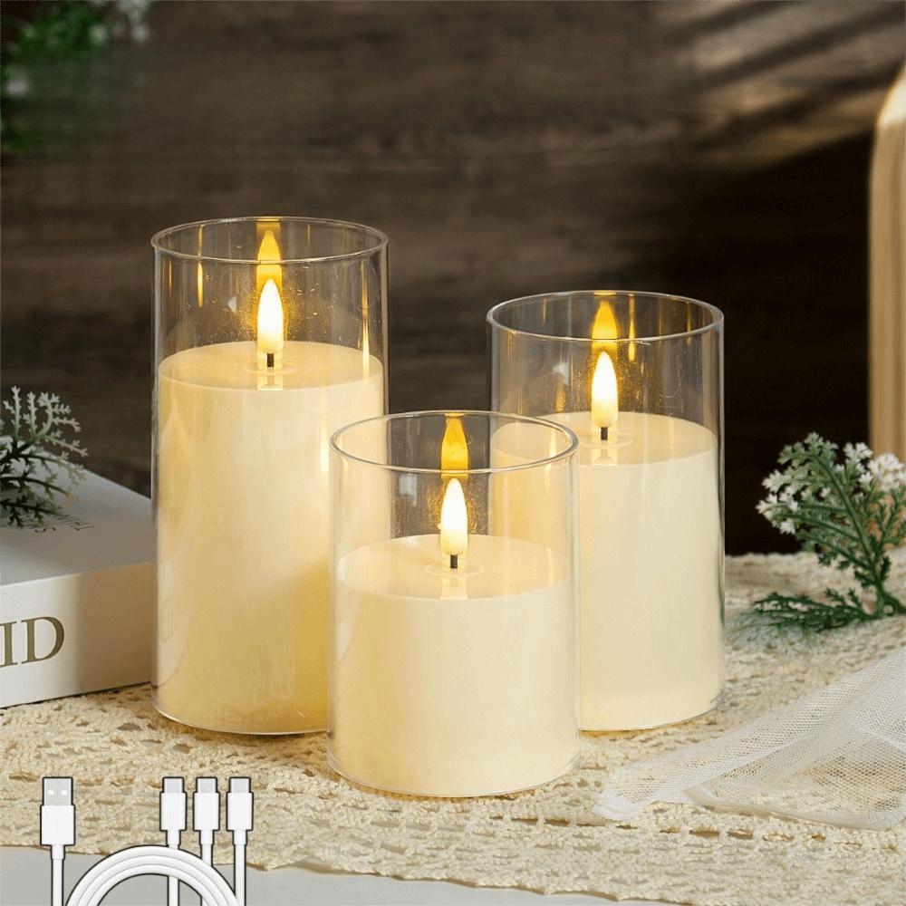 Rechargeable LED Flameless Candles Realistic Flickering Timer Fake Candle Lights Soft Light Swinging Head Electronic Candles