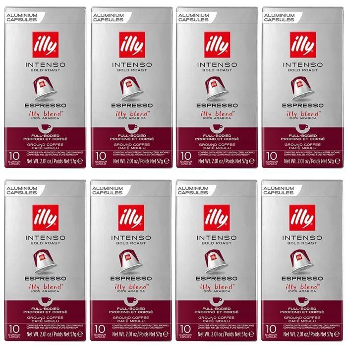 Capsules café - Illy - Intenso 8x10 - Compatibles Nespresso - 100 pourcent Arabica - Goût corsé