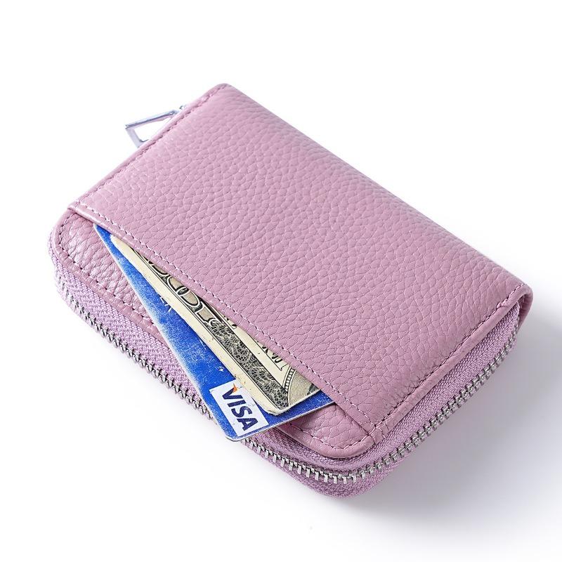 Multi-Compartment RFID Blocking Leather Coin Purse, Japanese Style Zipper Change Wallet with Card Slots, New Women Small Wallet