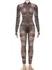 Women's Zebra Print Slim-Fit Long-Sleeve Jumpsuit