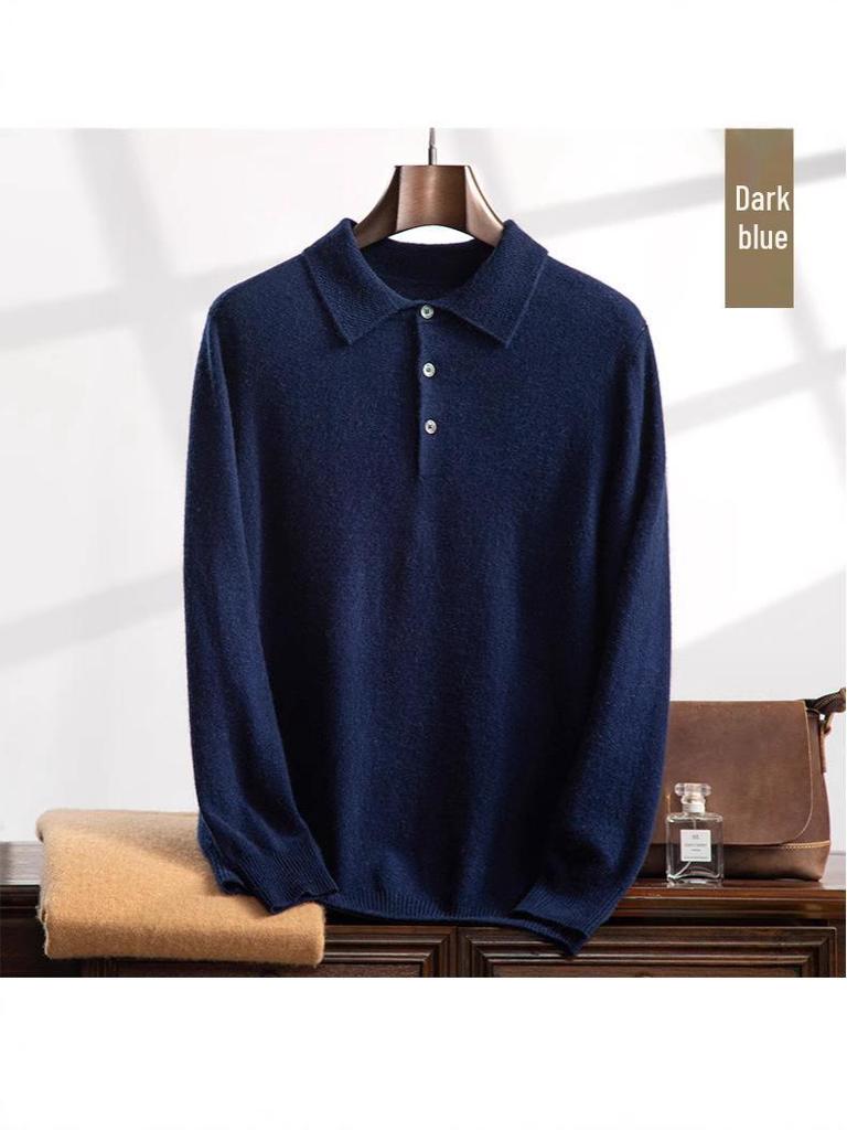Men's Cashmere Polo Collar Sweater - Autumn/Winter Knit Base Layer