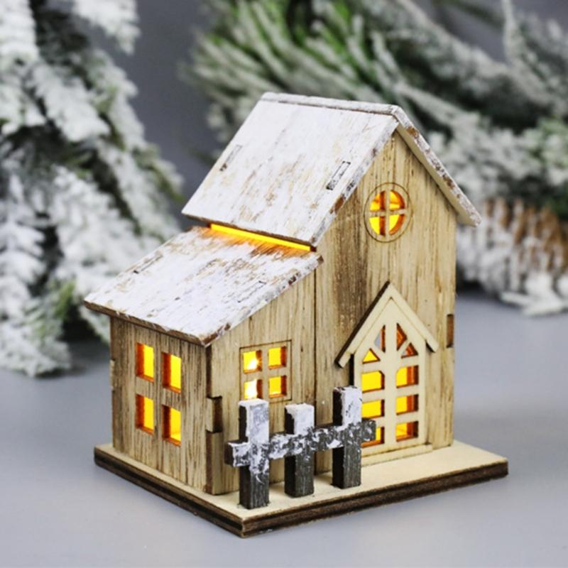 Luminous Christmas House Figurine Village Wood Ornament Exquisite Design for Delightful Display LED Light Ornament