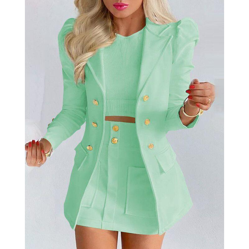 

2025 Cross-Border Spring and Summer New European and American Women s Fashion Elegant Slim-Fit Short Skirt Two-Piece Suit Set Light green S