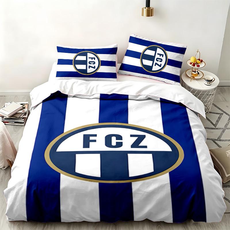FC Zurich Set de 3 pièces Parfait pour la chambre à coucher Ensemble de literie confortable comprenant une housse de couette et deux taies d'oreiller Cadeau d'anniversaire ou de Noël idéal