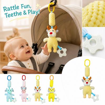 Baby Stroller Hanging Toy with Teether and Wind Rattle Bell for Infant Boys and Girls