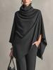 Women's Autumn/Winter Fleece Two-Piece Set: Stand Collar Cape & Wide-Leg Pants