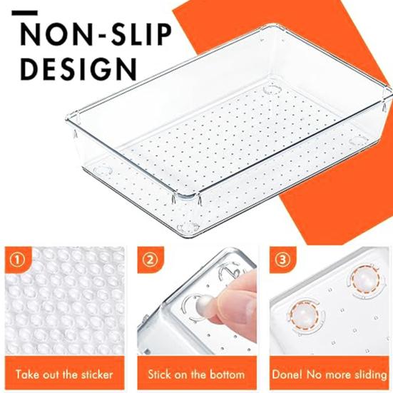 Drawer Compartment Storage Organizer Non Slip 6Pcs Clear Space Saving Transparent Storage Box