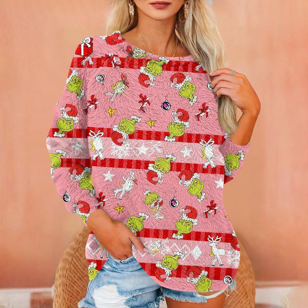 Women's T Shirt Flannel Print Tunic Long Sleeve Party  Round Neck  Tops
