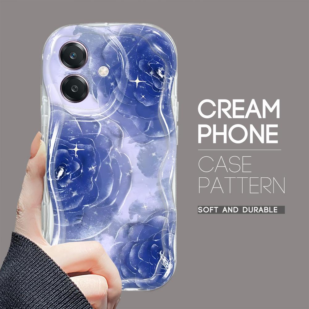 For OPPO A38 A18 A60 A58 A57s A96 Reno12 13 Realme C31 C30 Vivo V30 Y27s Y28 Y36 Y76 Rose Design Soft Wave Ege Silicone Phone Case