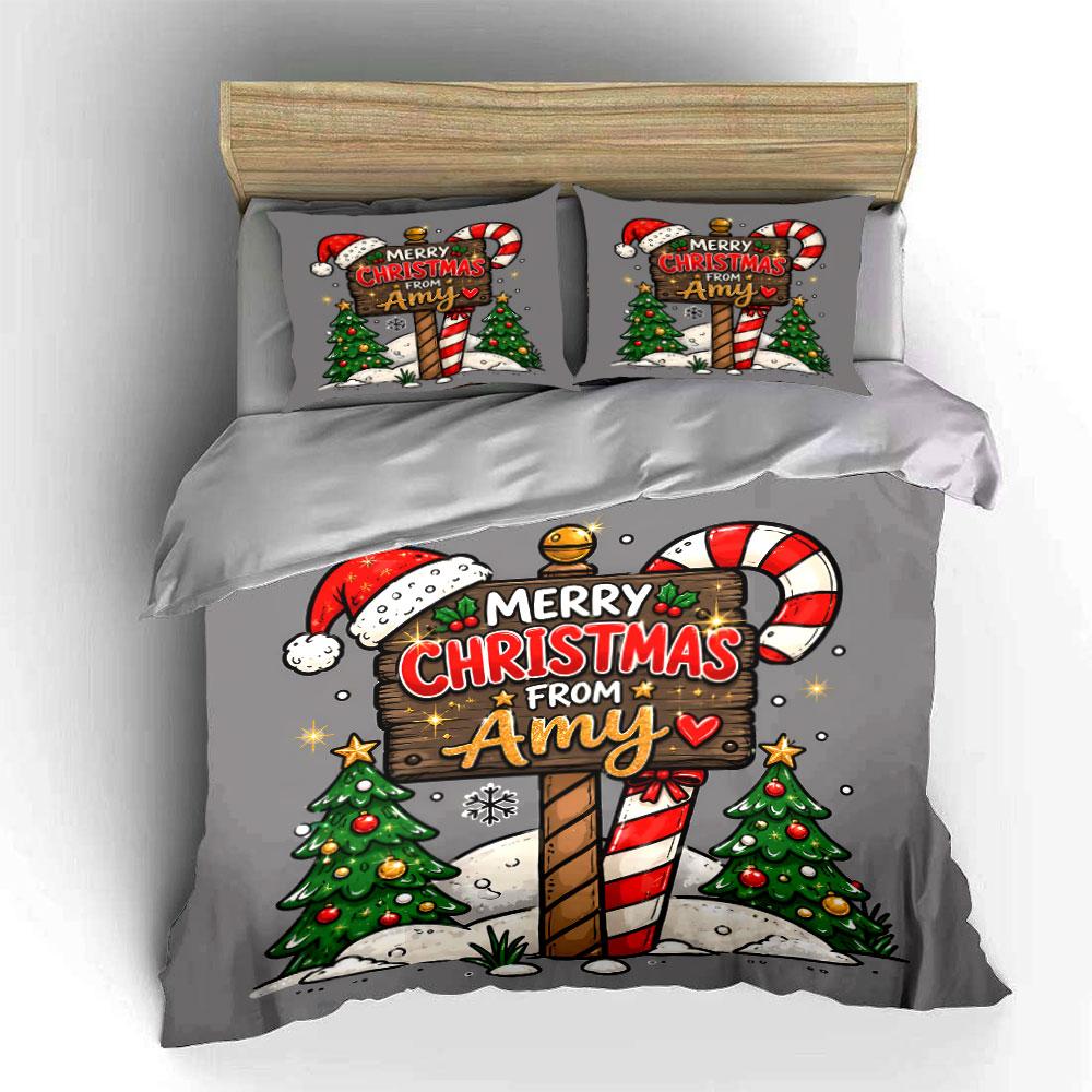 Merry Christmas Sign Design Bedding Duvet Cover Set Duvet Cover Pillowcases  (1*Duvet Cover 2*Pillowcases, Without Duvet Insert)