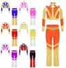 Girls Gymnastics Outfit Long Sleeve Rhinestone Crop Top Crisscross Back Cutout Design Flare Pants Performance Set