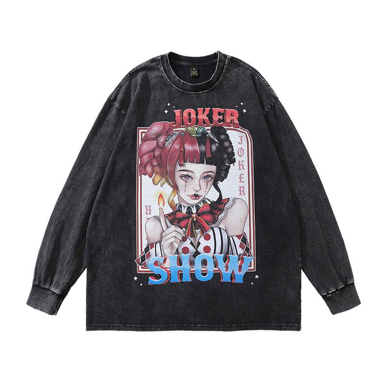 Harajuku Vintage Heavy Vintage Long-Sleeved T-Shirts For Men And Women, Japanese Streets, High Streets, Versatile Casual Base Tops