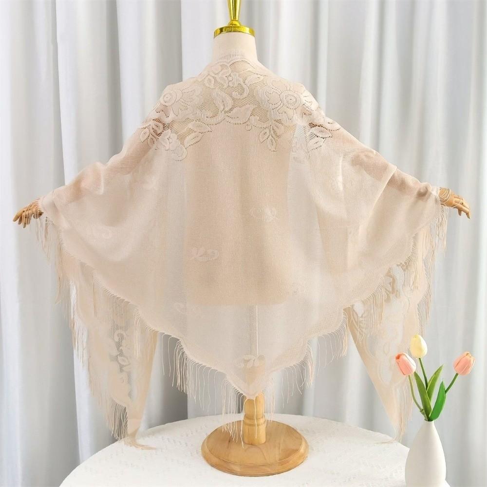 Einfarbiger Tüllschal Hohlquasten-Schal Neue V-Ausschnitt Strickjacken