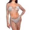 Bankett Sexy Fransen BH Rock Set Glänzend Mehrschichtig Strass Bikini Körperkette Damen Körperkette