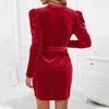 ins European and American velvet party elegant and generous lace-up waist and thin long-sleeved hip-wrapped short skirt