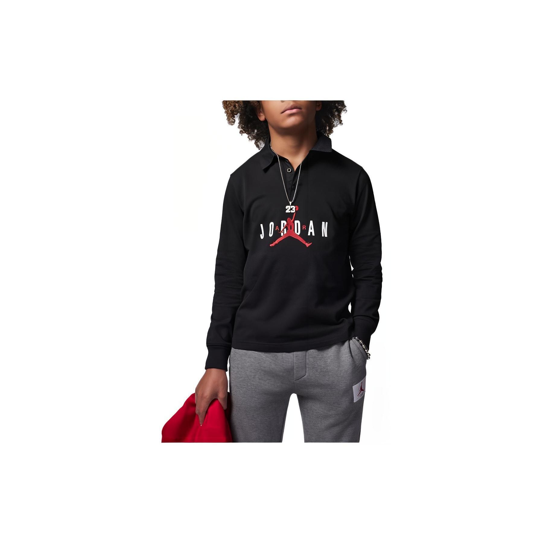 

Jordan Letter Logo Solid Color Long Sleeve Polo T-Shirt Kids tops Black FJ5782-010 L