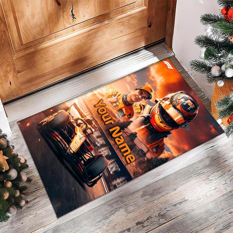 Lando Norris Crystal Velvet Rug, Custom Name Text Personalized Non‑Slip Floor Mat for Home Decor Gift