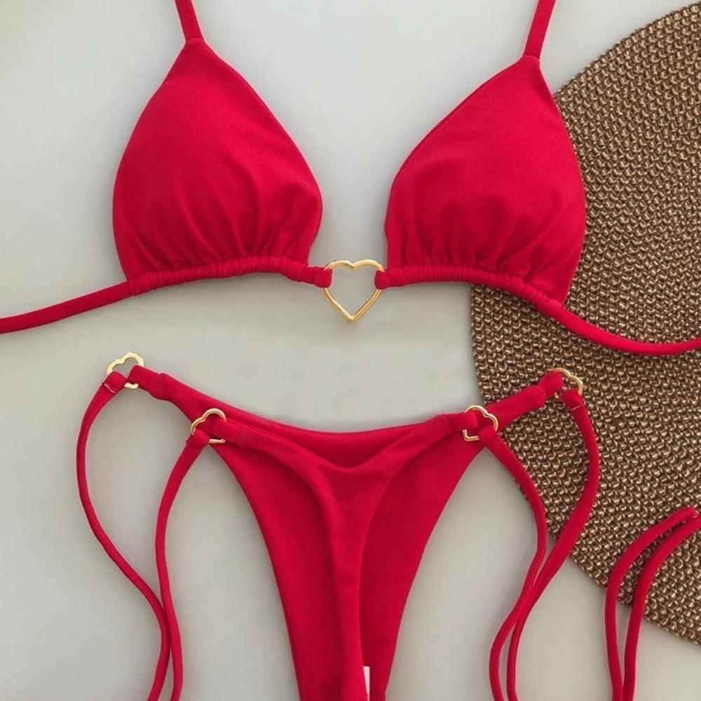 Európska a Americká Kovová Dekorácia Zber na Krku Bikini Brazílske Sexy Jednofarebné Rozdelené Plavky