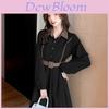 Vintage Spring Knit Dress With Polo Collar Long Sleeves For Casual Chic Women