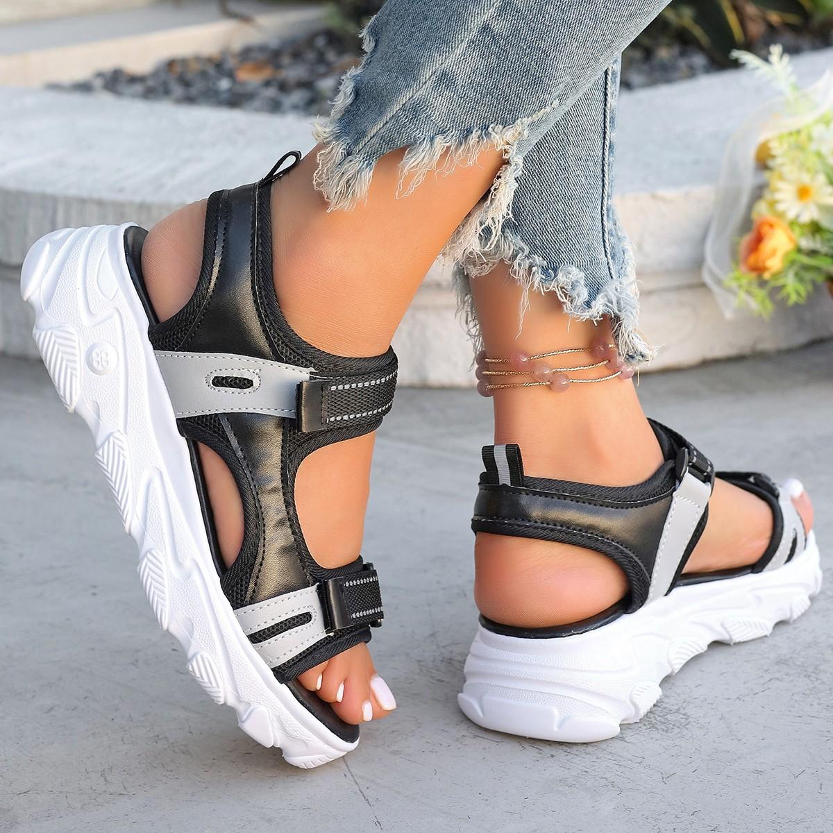 

Жіноче взуття модне, зручне, сандалі, жіноче взуття, 2025, нове, літнє, спортивне, повсякденне, нековзне, на платформі, нековзне, пляжне взуття 39 чорний