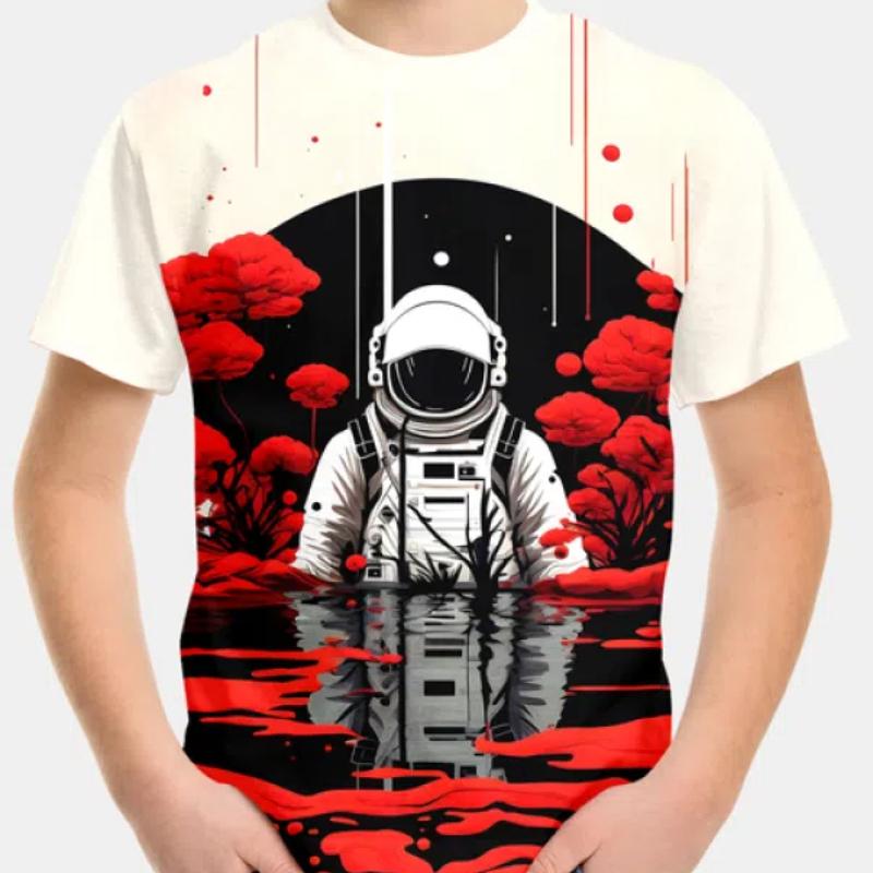 Δημιουργικό T-shirt Cartoon Astronaut Print Boys, Casual ελαφρύ και άνετο κοντομάνικο μπλουζάκι, καλοκαιρινά παιδικά ρούχα